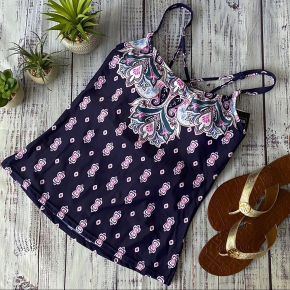 Island Escape Other - Navy Strappy Tankini Swim Top
